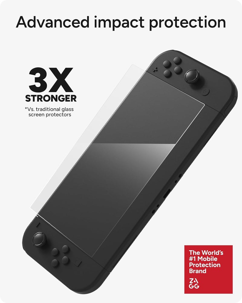 ZAGG Glass+ Nintendo Switch 2 Screen Protector – 3X Stronger Tempered Glass with Reinforced Edges, Scratch & Smudge Resistant, InvisibleShield, Easy Installation, Smooth Touch - Image 2
